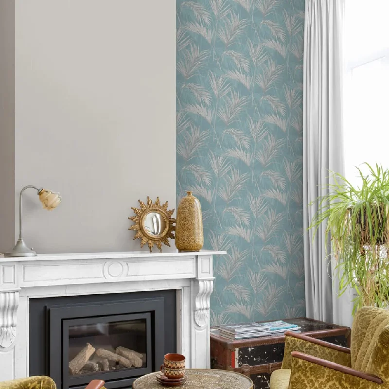 DUTCH WALLCOVERINGS Wallpaper Palm Springs Blue and Grey