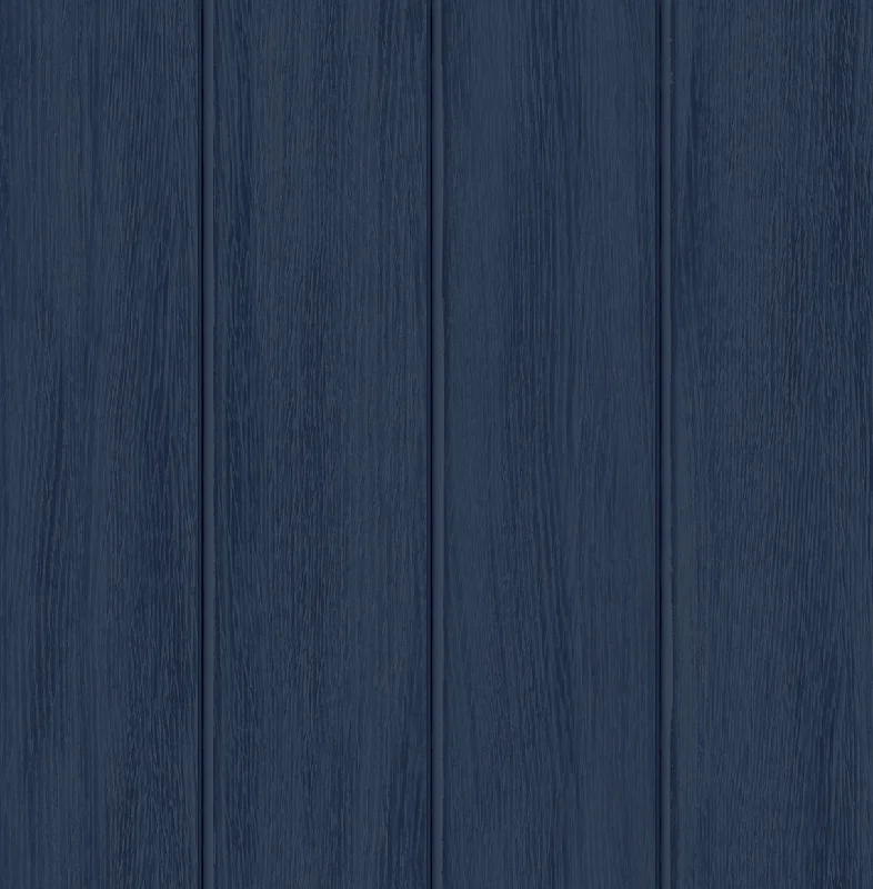 Faux Wood Panel Prepasted Wallpaper in Naval Blue