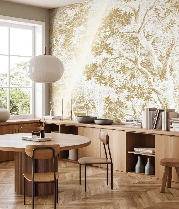 Gold Metallic Wall Mural No. 3 Engraved Landscapes in Off-White