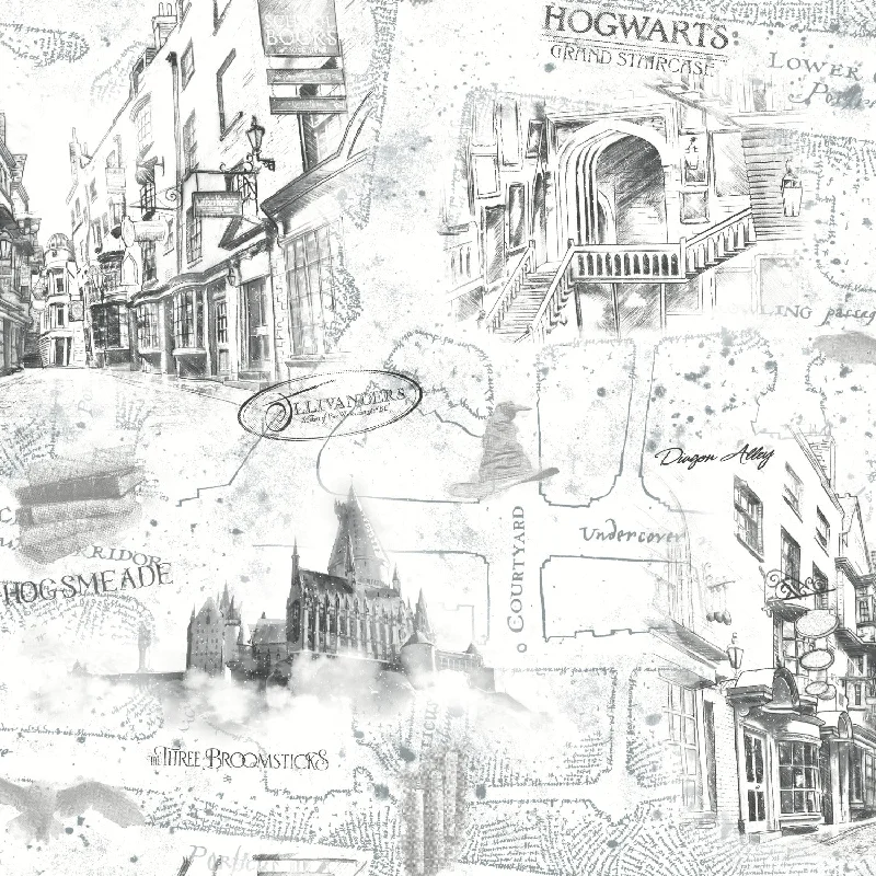 Harry Potter Map Peel & Stick Wallpaper in White