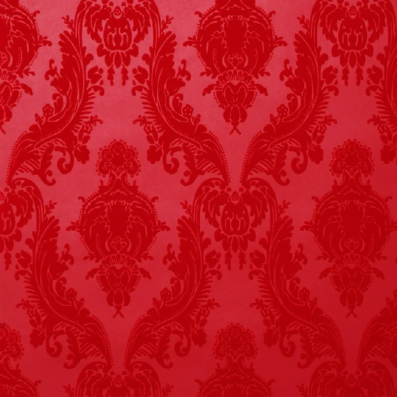 Heirloom Velvet Flock Wallpaper in Crimson by Burke Decor