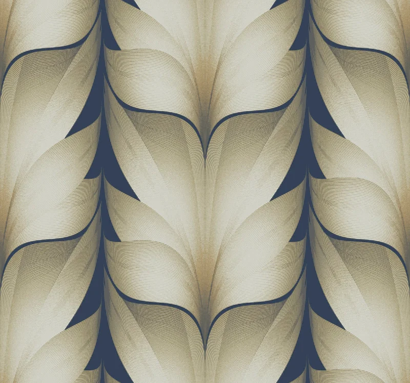 Lotus Light Stripe Wallpaper in Navy