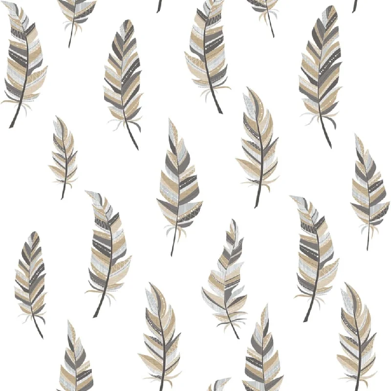 Noordwand Urban Friends & Coffee Wallpaper Feathers White and Silver