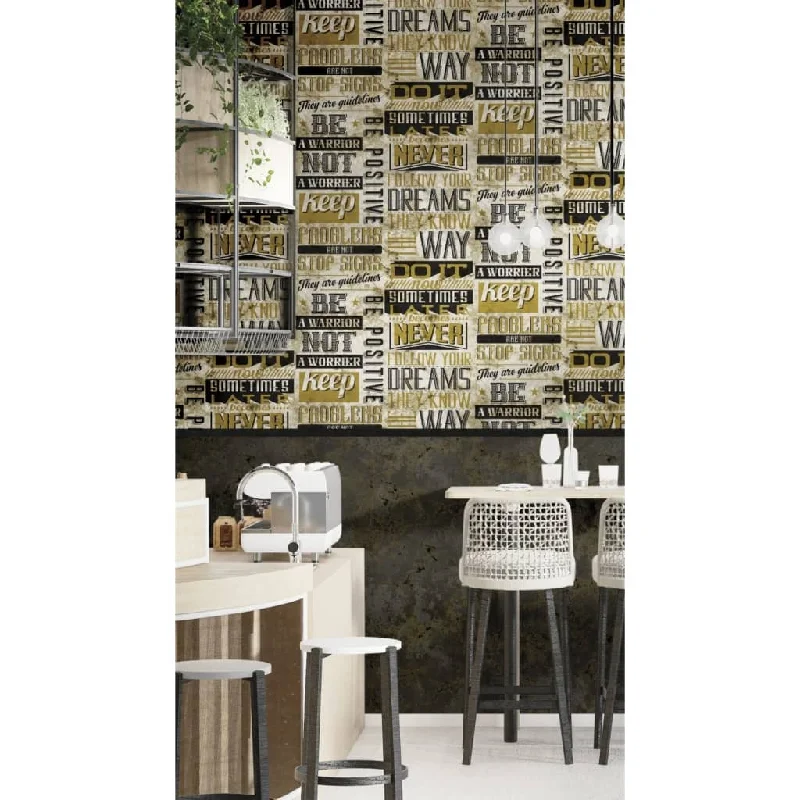 Noordwand Wallpaper Friends & Coffee Marble Concrete Black and Bruin