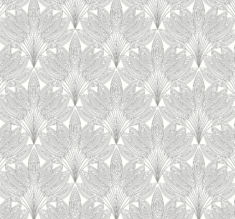 Peacock Leaves Peel-and-Stick Wallpaper in Metallic Silver