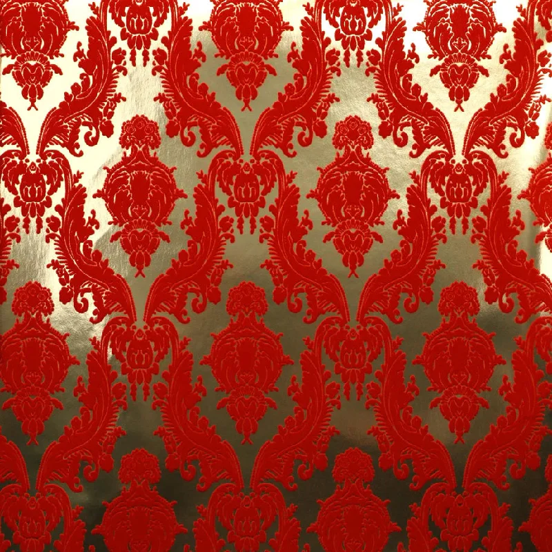 Petite Heirloom Velvet Flock Wallpaper in Scarlet/Gold by Burke Decor