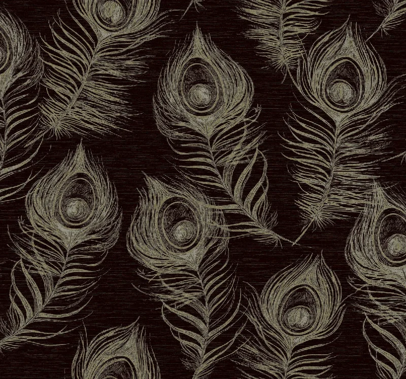 Regal Peacock Wallpaper in Black