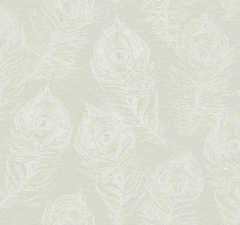 Regal Peacock Wallpaper in White