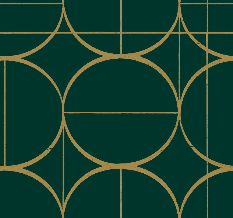 Sun Circles Wallpaper in Emerald/Gold from the Modern Metals Second Edition