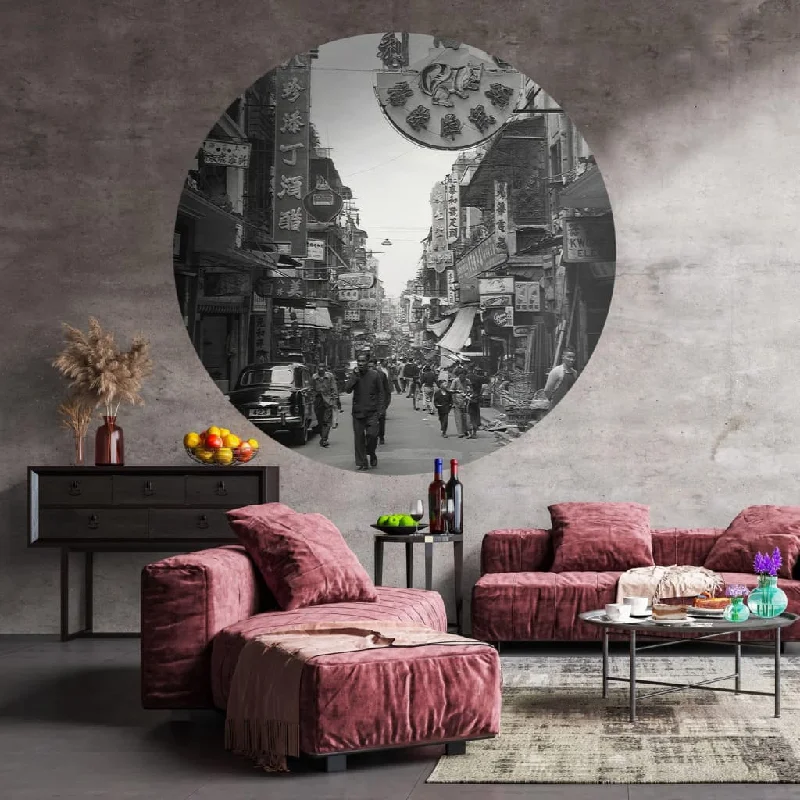 WallArt Wallpaper Circle Hong Kong the Old Days 190 cm