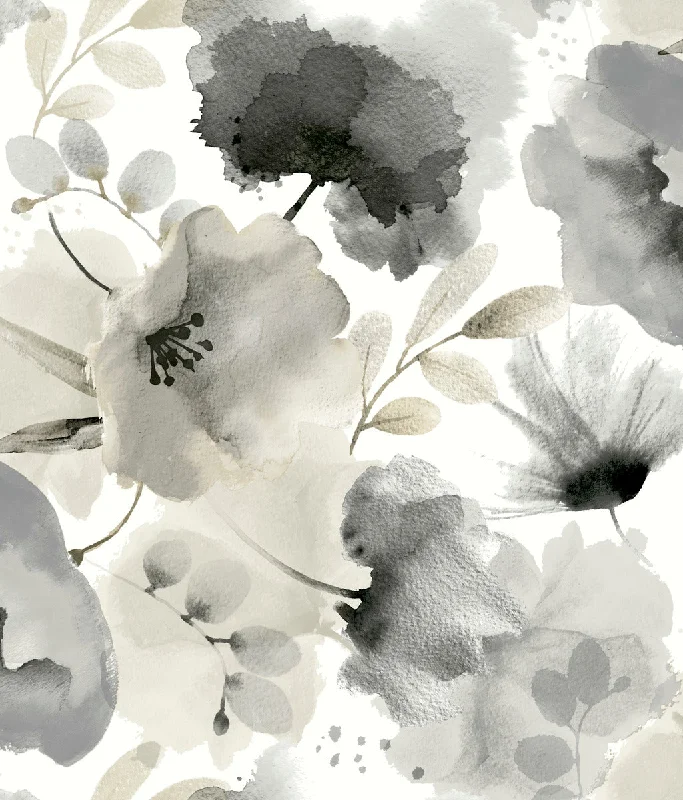 Watercolor Bouquet Wallpaper in Charcoal from the Blooms Second Edition