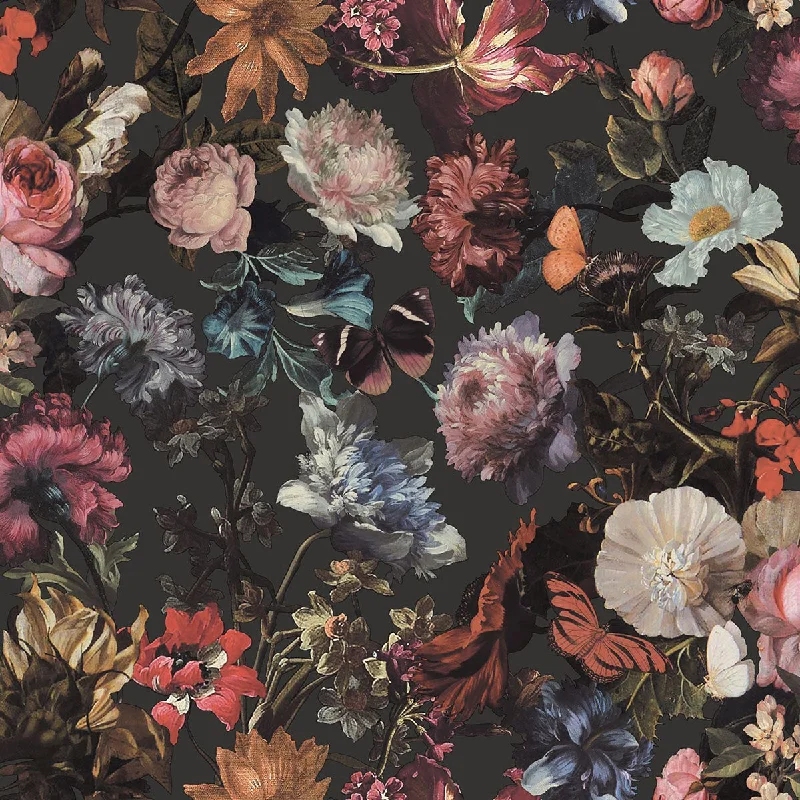 Zarinda Dark Grey Flowers Wallpaper from Design Department by Brewster