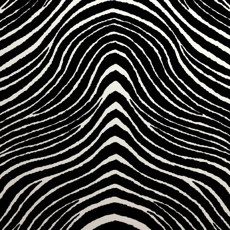 Zebra Stripes Velvet Flock Wallpaper in Black/White by Burke Decor