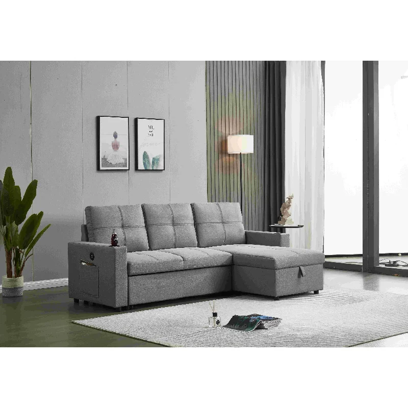 ivory-sofa-for-bright-room-Linen Sectional Sofa Reversible Chaise with Pull out Sleeper