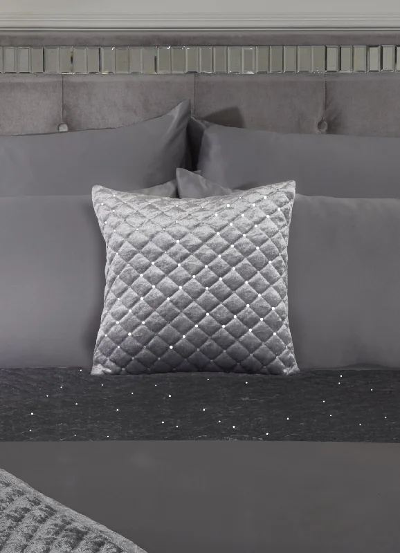 Outdoor cushion color trends-Glamour - Quilted Sequin Velvet Cushion Cover in Silver