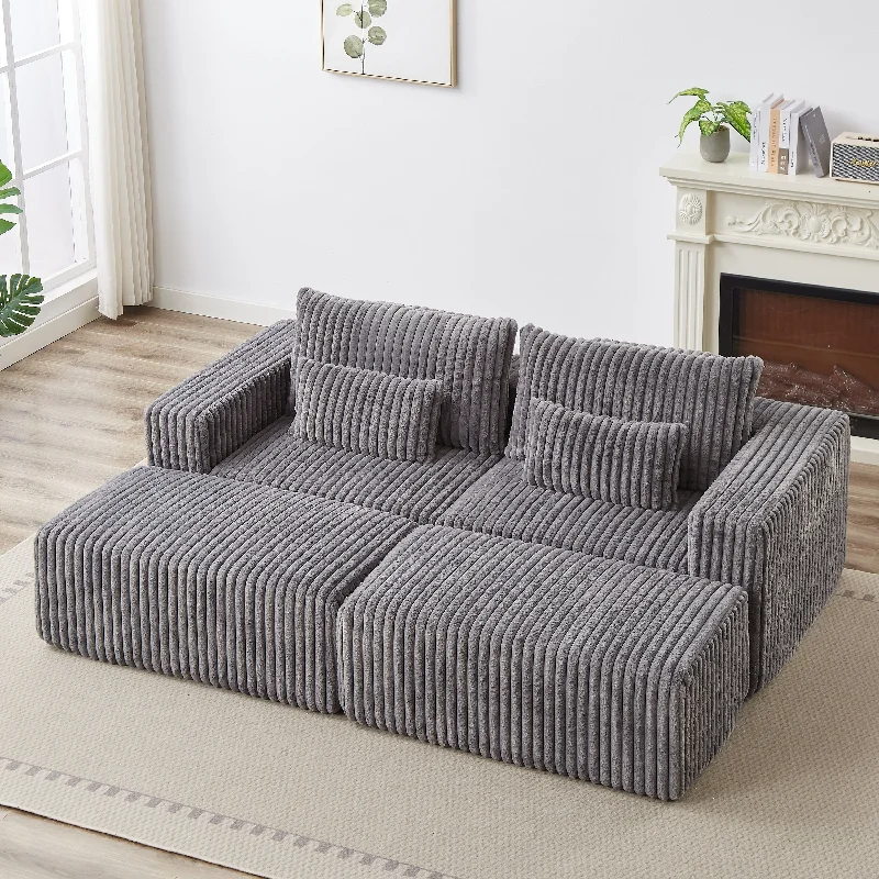 sofa-for-open-plan-living-Grey 87" Cloud Plush Sectional Sleeper Chaise Sofa with Ottoman