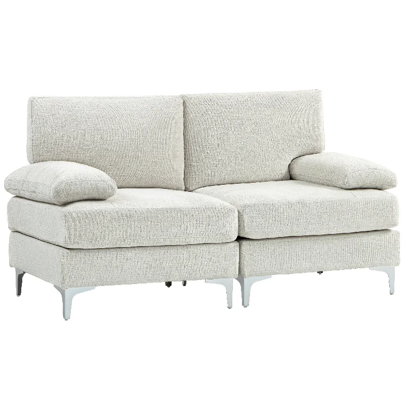 modular-sofa-for-flexibility-HOMCOM 2 Seater Sofa Modern Loveseat with Metal Legs Spring Cushion Cream White