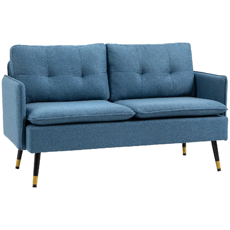 distressed-leather-sofa-HOMCOM 2 Seater Sofas with Button Tufted Cushions Fabric Loveseat Dark Blue