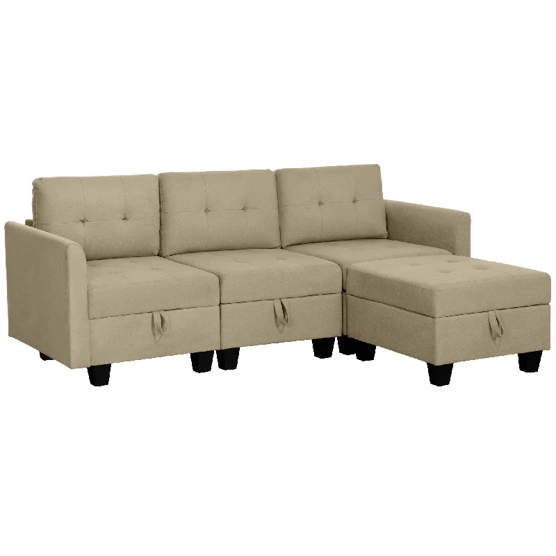 sturdy-sofa-for-heavy-use-HOMCOM Convertible Modular Sectional Sofa w/ Storage Wood Frame Light Brown