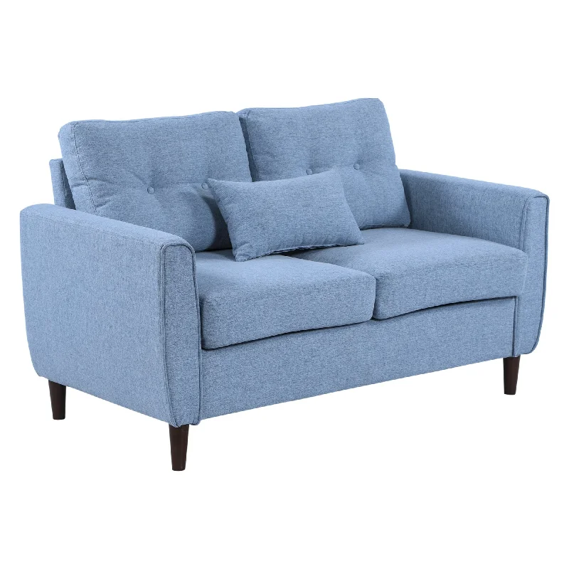 sofa-with-cooling-fabric-Traditional Style Wide Double Sofa with Armrest, 2-Seater Tufted Loveseat with Spring Sponge Padded Cushion, for Living Room, Dining Room, Office, Light Blue and Brown Modern Chic Padding