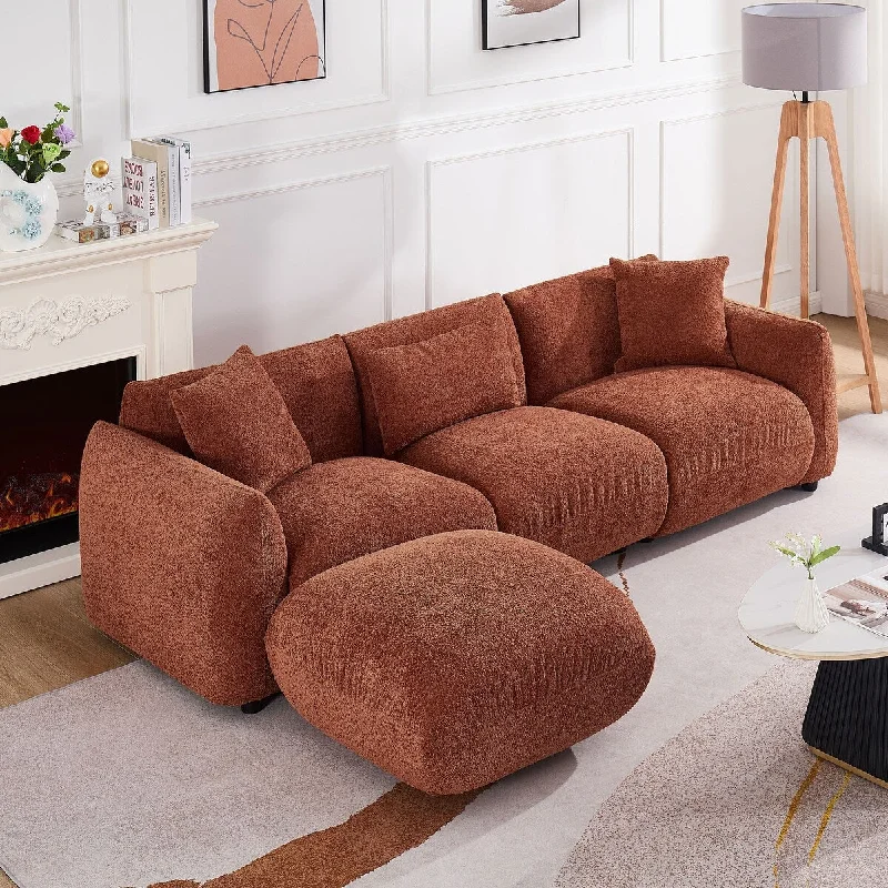 discount-reclining-sofa-Upholstered Comfortable Soft Lamb Down White Sectional Sofa Couch with Ottoman