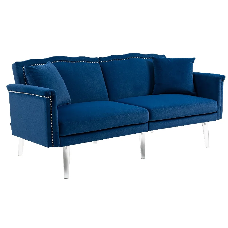 charcoal-sectional-sofa-Velvet Upholstered Nailheads Loveseats Sleeper Sofa With Acrylic Feet