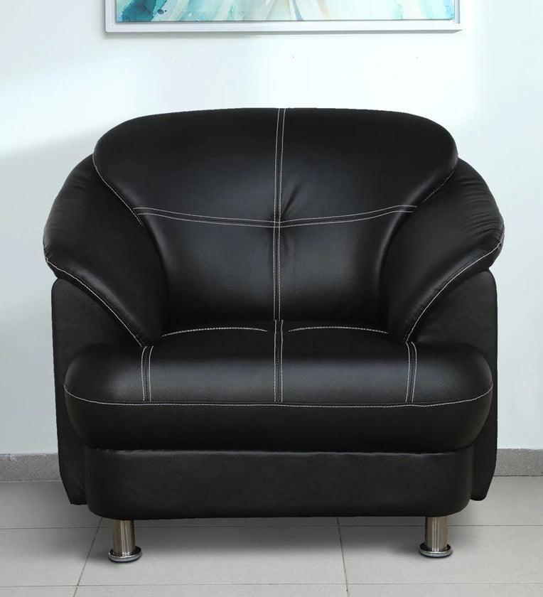 stitched-sofa-with-chaise-Leatherette 1 Seater Sofa in Black Colour