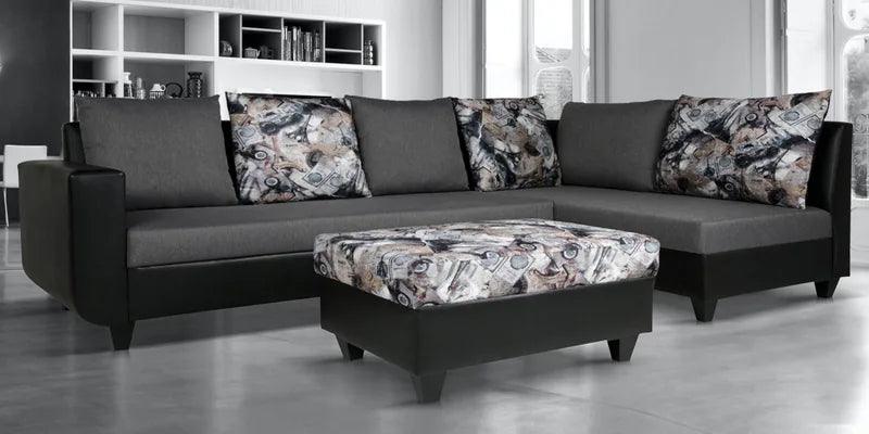 slim-sofa-for-study-Sectional Sofa in Grey & Black Colour with Coffee Table