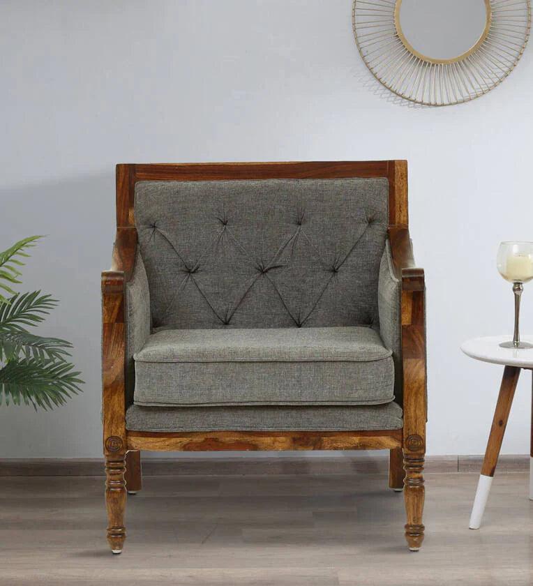 smoky-gray-sofa-Sheesham Wood 1 Seater Sofa In Grey Colour