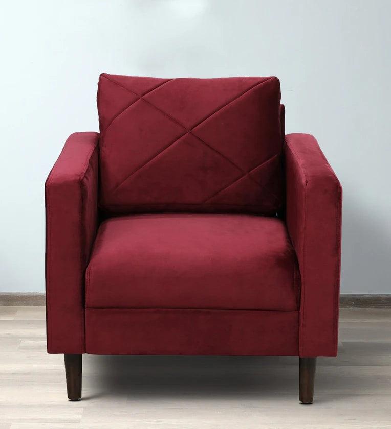 slim-sofa-for-attic-Velvet 1 Seater Sofa In Berry Red Colour