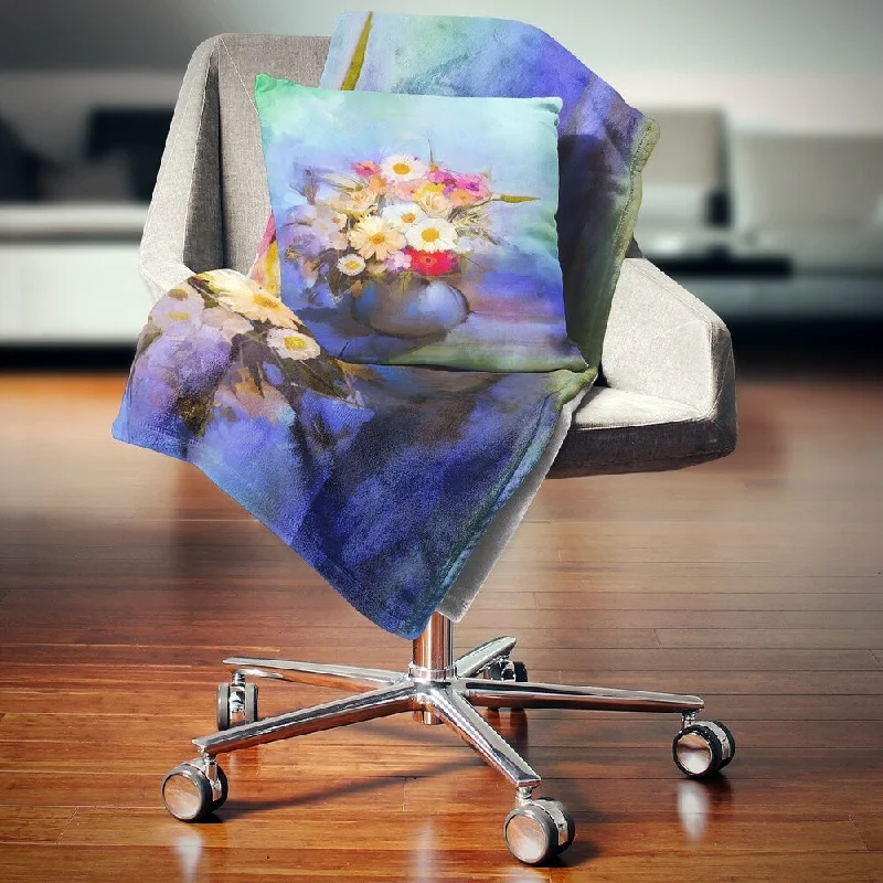 stretchy throw blanket-Designart 'Beautiful Flowers Bouquet on Blue' Floral Throw Blanket