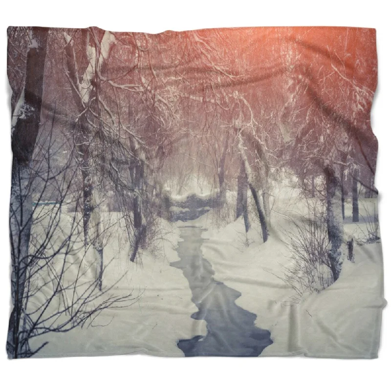 quilted cotton throw blanket-Designart 'Beautiful Snowfall in City Park' Landscape Fleece Throw Blanket