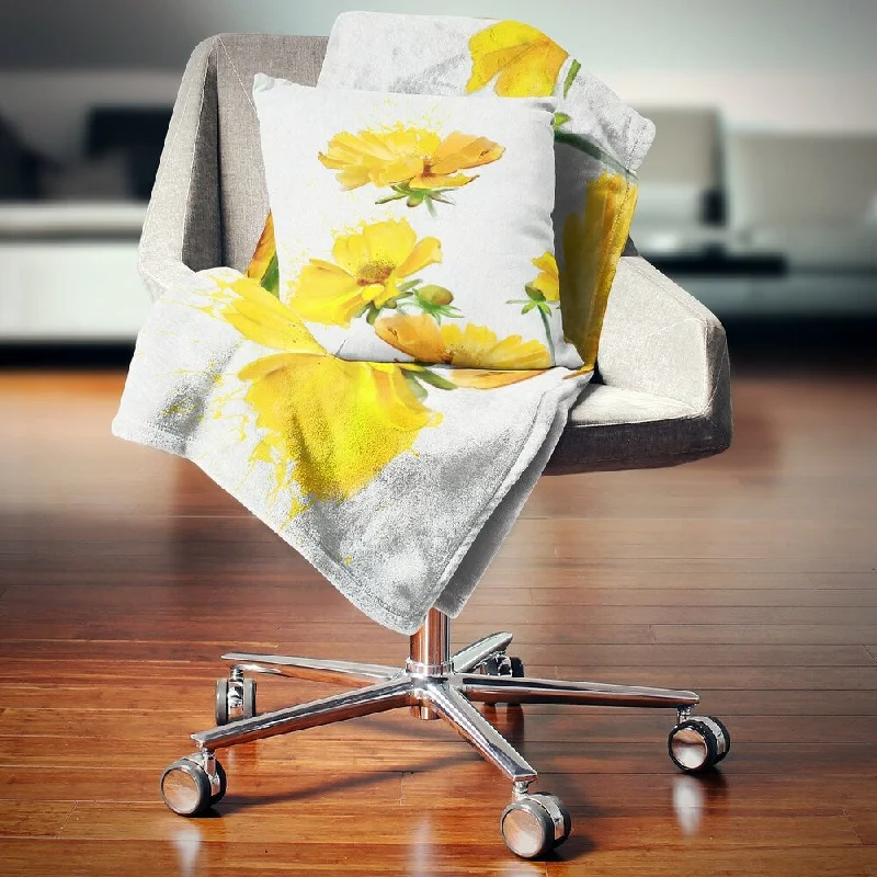 water resistant throw blanket-Designart 'Beautiful Yellow Flowers on White' Floral Throw Blanket