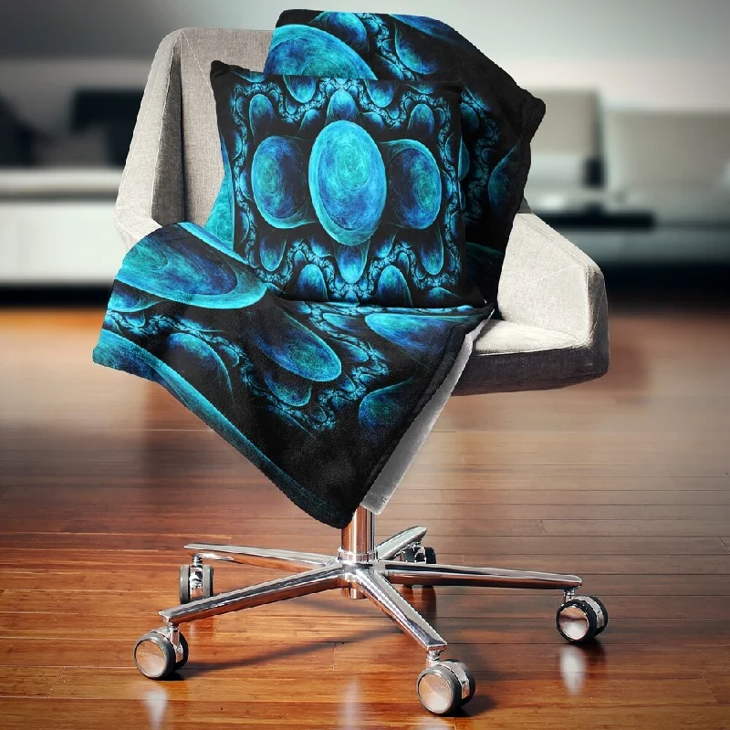 cultural throw blanket-Designart 'Blue Exotic Pattern on Black' Abstract Throw Blanket