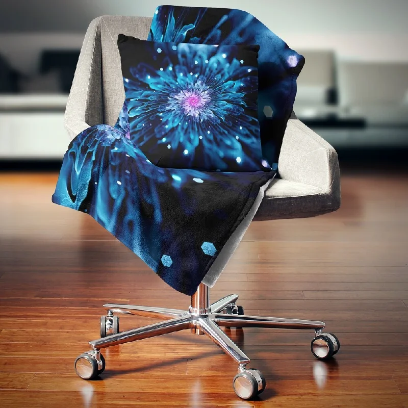 insulated cotton throw blanket-Designart 'Blue Fractal Flower with Shiny Particles' Flower Throw Blanket