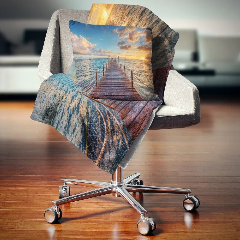 plaid cotton throw blanket-Designart 'Brilliant Sunrise over Sea Pier' Modern Throw Blanket