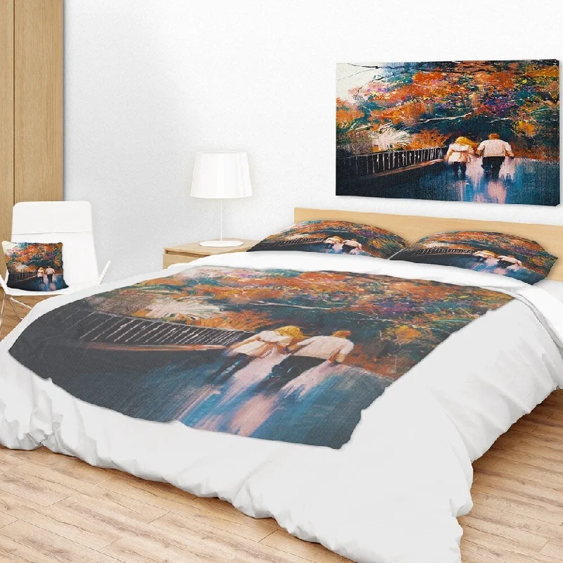 ethnic fleece throw blanket-Designart 'Couple Walking Holding Hands' Landscape Fleece Throw Blanket