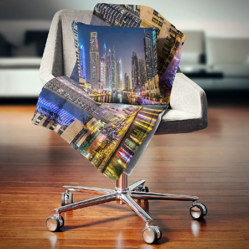 chenille wool throw blanket-Designart 'Dubai Downtown in Summer Night' Cityscape Photo Throw Blanket