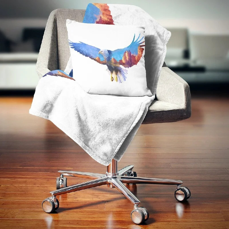 armchair wool throw blanket-Designart 'Eagle Double Exposure Illustration' Animal Throw Blanket