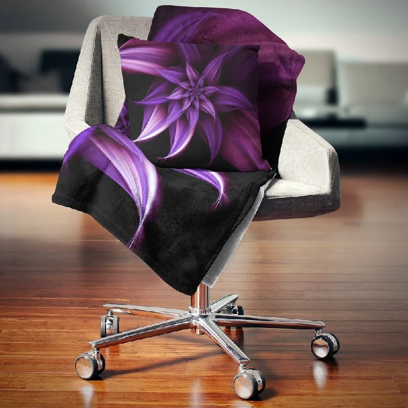 premium cotton throw blanket-Designart 'Fractal Flower Purple' Floral Throw Blanket