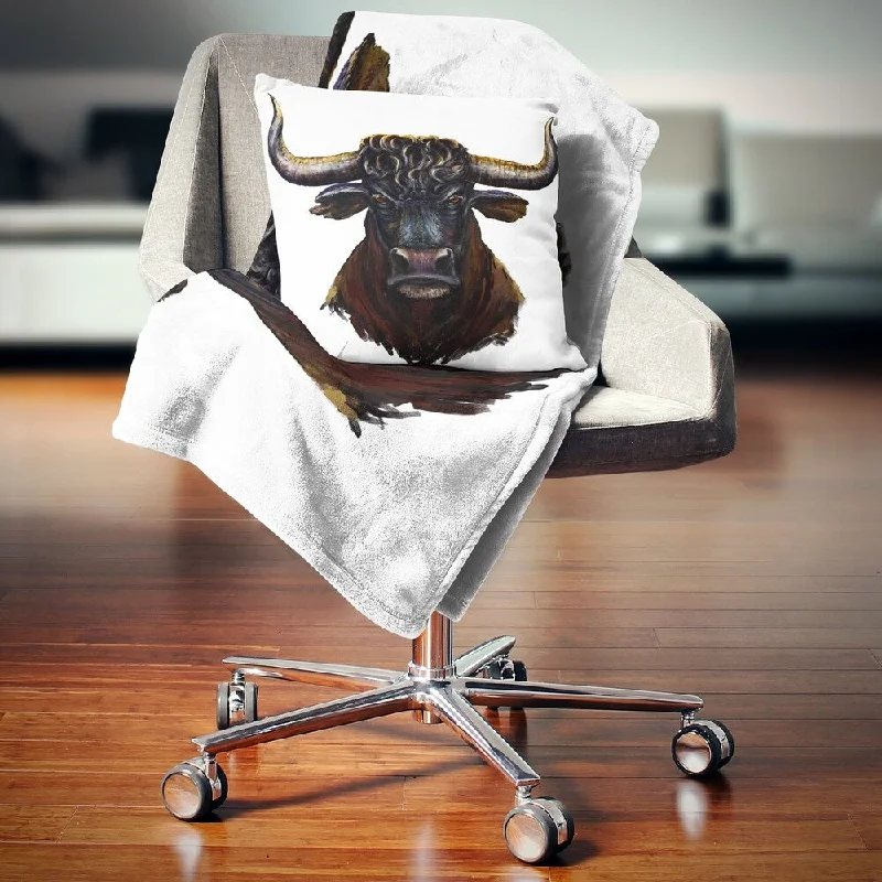 cozy knitted throw blanket-Designart 'Furious Bull Illustration Art' Animal Throw Blanket