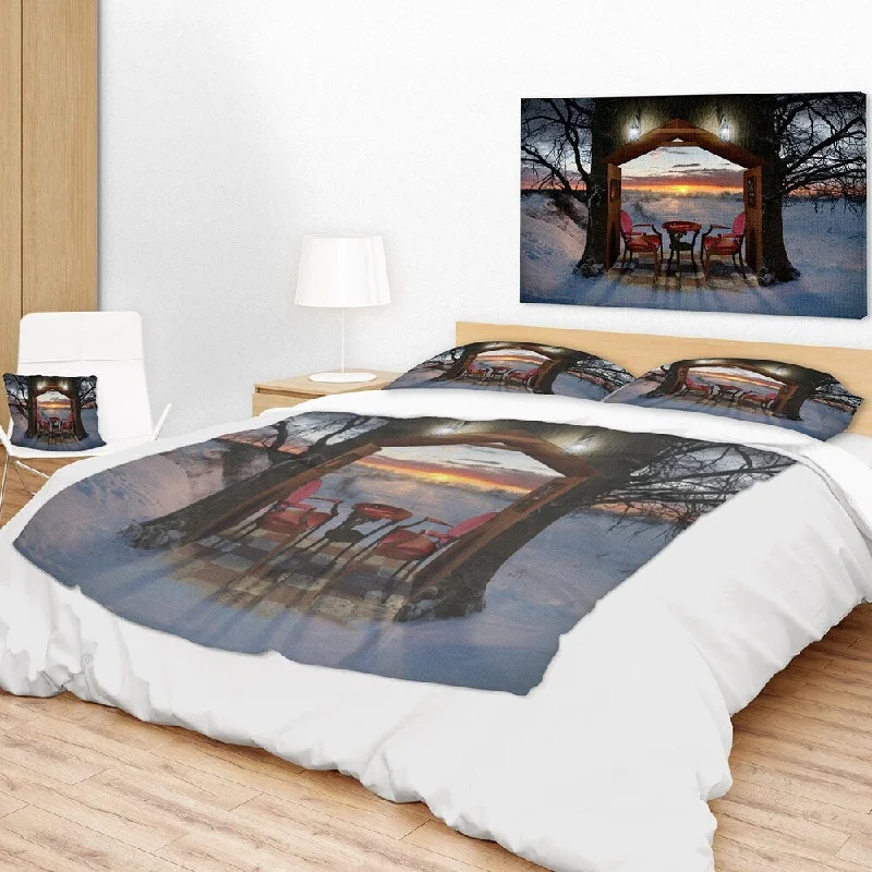 heavy duty throw blanket-Designart 'Home Shaped Trees Collage' Landscape Fleece Throw Blanket