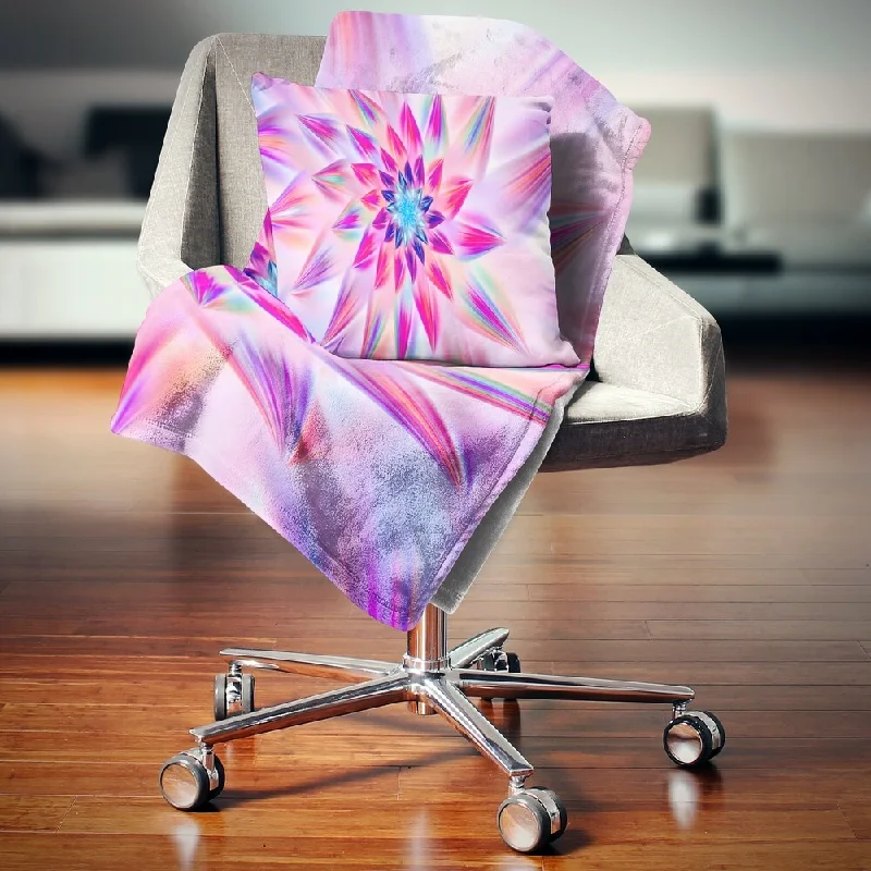 yellow rustic throw blanket-Designart 'Huge Pink Blue Fractal Flower' Floral Throw Blanket