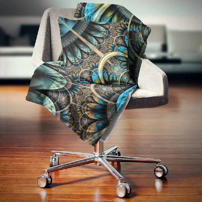 urban throw blanket-Designart 'Large Blue Brown Fractal Floral Pattern' Floral Throw Blanket