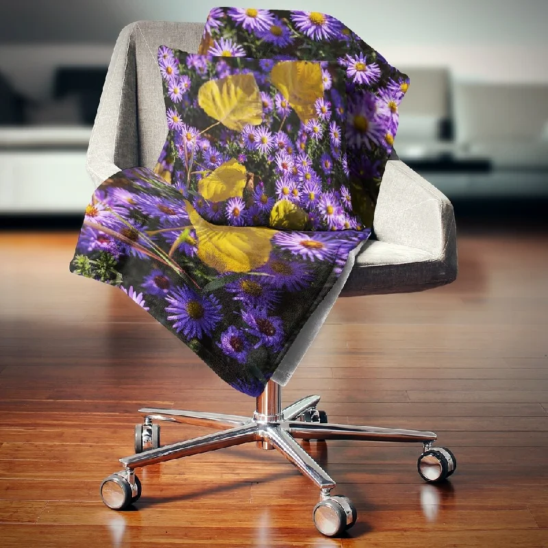 light cotton throw blanket-Designart 'Little Purple Flowers and Yellow Leaves' Floral Throw Blanket