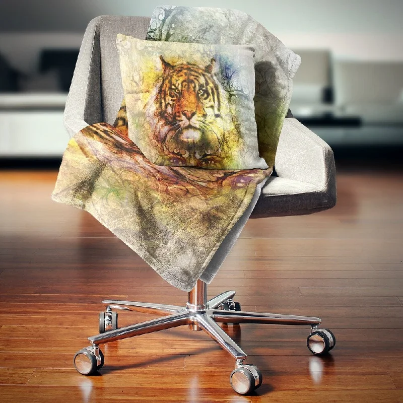 gift wool throw blanket-Designart 'Mighty Tiger with Mystic Face' Animal Throw Blanket