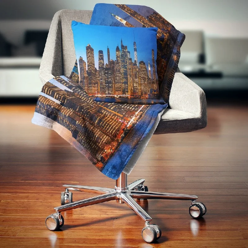 organic cotton throw blanket-Designart 'Night New York City Panorama' Throw Blanket