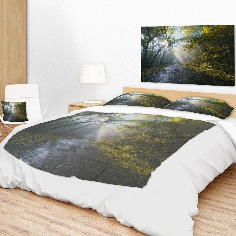 balcony fleece throw blanket-Designart 'Road in Autumn Forest at Sunset' Landscape Fleece Throw Blanket