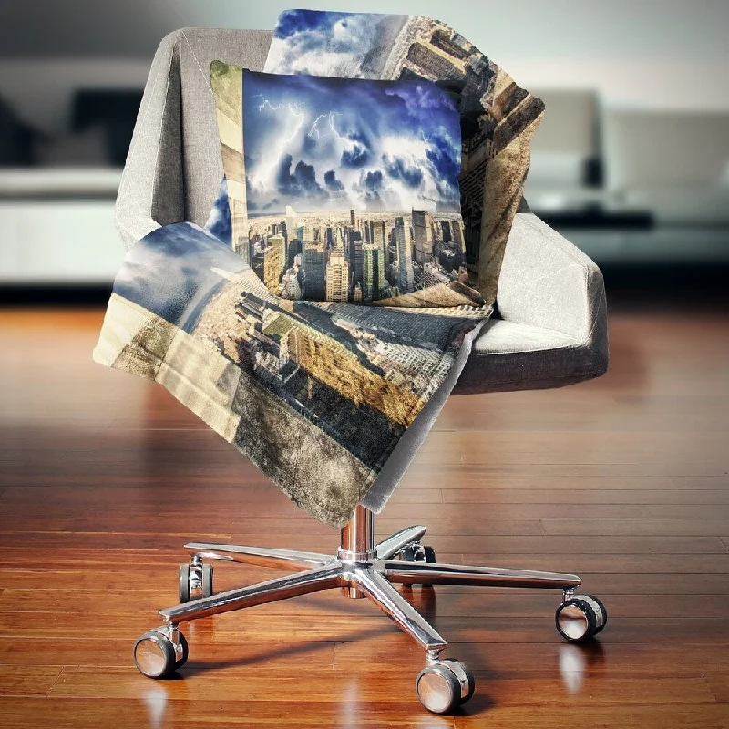 anti-slip throw blanket-Designart 'Storm Above Manhattan Skyscrapers' Cityscape Photo Throw Blanket