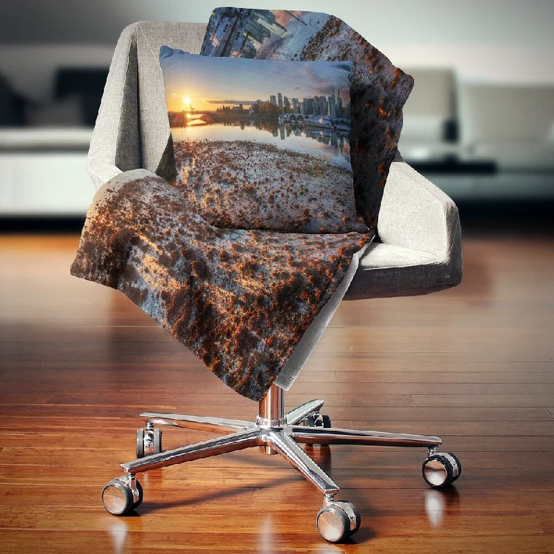 acrylic throw blanket-Designart 'Vancouver Downtown in Morning' Landscape Fleece Throw Blanket